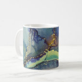 Blue Green Gold Alkohol Tinte Liquid Abstrakt Art Kaffeetasse (Vorderseite Links)