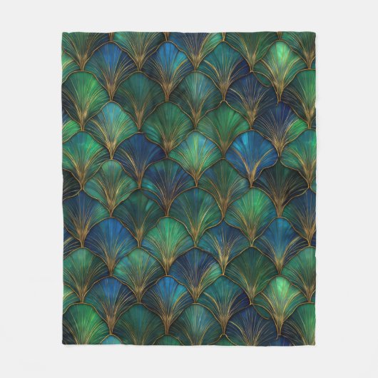 Blue Green Gold Art Deco Geometric Design Fleecedecke (Vorderseite)