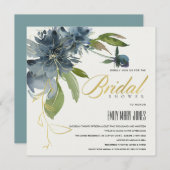 BLUE GREEN GOLD FLORAL WATERCOLOR BRAUTPARTY EINLADUNG (Vorne/Hinten)