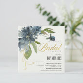 BLUE GREEN GOLD FLORAL WATERCOLOR BRAUTPARTY EINLADUNG (Stehend Vorderseite)