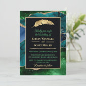 Blue Green Gold Glitzer Agate Wedding Einladung (Stehend Vorderseite)