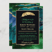 Blue Green Gold Glitzer Agate Wedding Einladung (Vorne/Hinten)