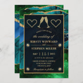 Blue & Green & Gold Glitzer Peacock Agate Wedding Einladung (Vorne/Hinten)