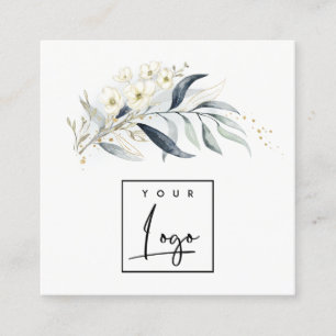 Blue Green Gold Leafy Botanical Floral Ihr Logo Quadratische Visitenkarte