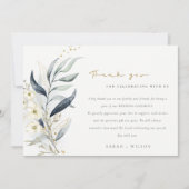 Blue Green Gold Leafy Botanical Floral Wedding Dankeskarte (Vorderseite)
