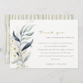 Blue Green Gold Leafy Botanical Floral Wedding Dankeskarte (Vorne/Hinten)