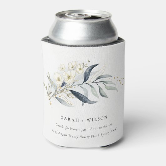 Blue Green Gold Leafy Botanical Floral Wedding Dosenkühler (Kanne Rückseite)