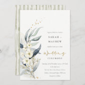 Blue Green Gold Leafy Botanical Floral Wedding Einladung (Vorne/Hinten)