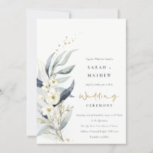 Blue Green Gold Leafy Botanical Floral Wedding