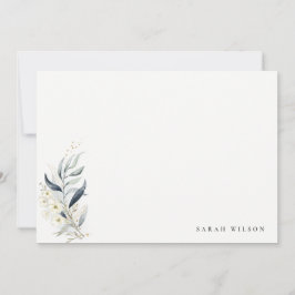 Blue Green Gold Leafy Botanical Floral Wedding Mitteilungskarte