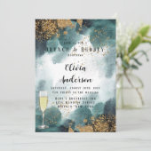 Blue Green Gold Paint Agate Brunch und Bubbly Einladung (Stehend Vorderseite)