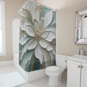 Blue Green Gold und White Abstrakte Blume Duschvorhang (Beispiel)