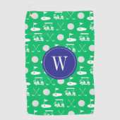 Blue & Green Golf Monogram Golfhandtuch (Vorderseite)