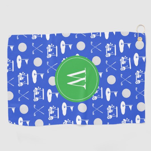 Blue & Green Golf Monogram Golfhandtuch (Horizontal)