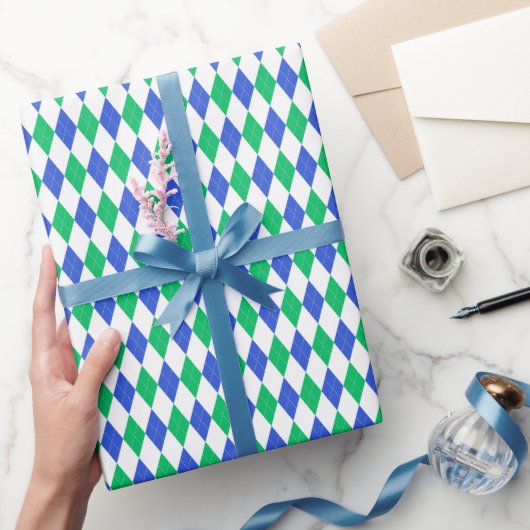 Blue & Green Golf Raute Geschenkpapier (Schenken)