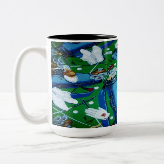 Blue & Green Golfing Zweifarbige Tasse (Links)