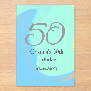 Blue Green Grey 50. Geburtstag hinzufügen Namensda Acryleinladungen