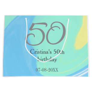 Blue Green Grey 50. Geburtstag hinzufügen Namensda Große Geschenktüte