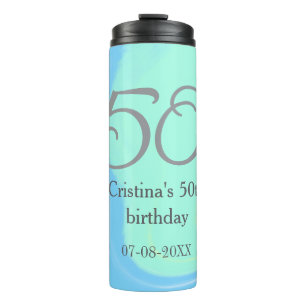 Blue Green Grey 50. Geburtstag hinzufügen Namensda Thermosbecher