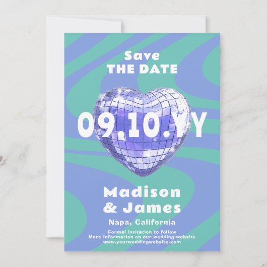 Blue Green Groovy Trendy Modern Disco Foto Save The Date (Vorderseite)
