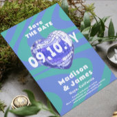 Blue Green Groovy Trendy Modern Disco Foto Save The Date
