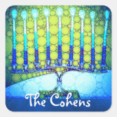Blue Green Hanukkah Menorah Hinzufügen Sie Ihren N Quadratischer Aufkleber (Vorderseite)