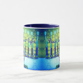 Blue Green Hanukkah Menorah Peace Love Light Quote Tasse (Zentrum)