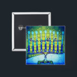 Blue Green Hanukkah Menorah Peace Sparkine Shine Button<br><div class="desc">"Frieden, funkeln, leuchten." Ein nahes Foto einer leuchtenden, farbenfrohen, blauen und grünen künstlerischen Menorah hilft Ihnen, den Urlaub von Hanukkah stilvoll zu gestalten. Genießen Sie die Wärme und Freude der Feriensaison, wenn Sie diese schicke, farbenfrohe Hanukkah-Taste tragen. Passende Karten, Porto, Aufkleber, Kissen, Haushaltswaren, Tasche und andere Produkte sind auch in...</div>