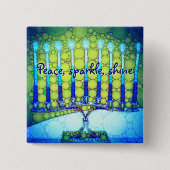 Blue Green Hanukkah Menorah Peace Sparkine Shine Button (Vorderseite)