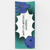 Blue-Green Happy 10. Geburtstag Bowling Party Banner (Vertikal)