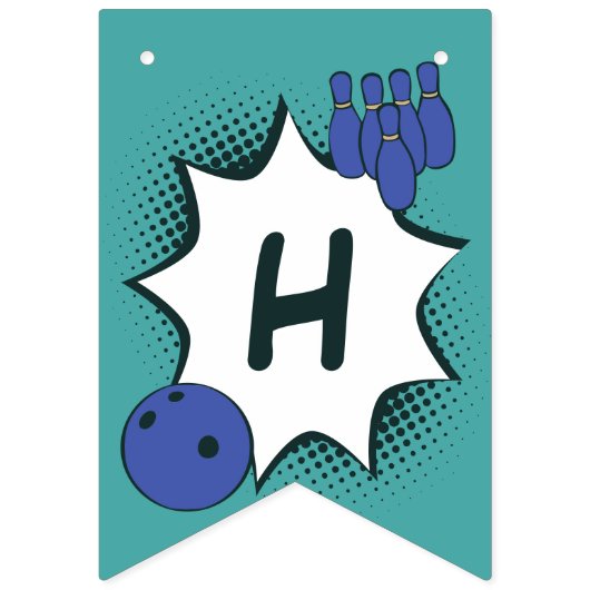 Blue Green Happy Birthday Bowling Party Wimpelkette (Zweite Fahne)