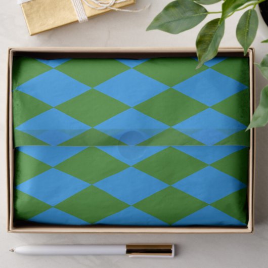 Blue Green Harlequin Checkered Design Seidenpapier