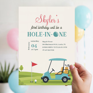 Blue Green Hole In One Golf Kinder Erster Geburtst Einladung