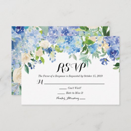 Blue Green Hydrangea Blume Wedding RSVP Card (Vorne/Hinten)
