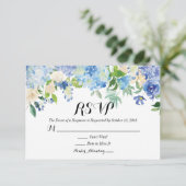 Blue Green Hydrangea Blume Wedding RSVP Card Karte (Stehend Vorderseite)
