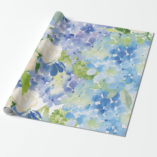 Blue Green Hydrangea Blume Wrapping Paper Geschenkpapier (Ungerollt)