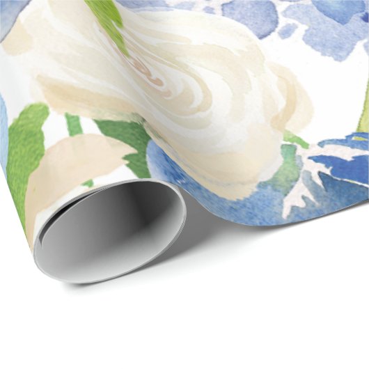 Blue Green Hydrangea Blume Wrapping Paper Geschenkpapier (Rolleneckpunkt)