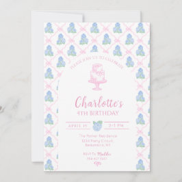 Blue Green Hydrangea Pink Bow Trellis Einladung