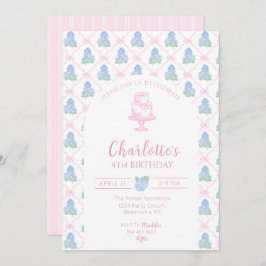 Blue Green Hydrangea Pink Bow Trellis Einladung