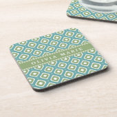 Blue Green Ikat Mod Pattern mit Name Untersetzer (Linke Seite)