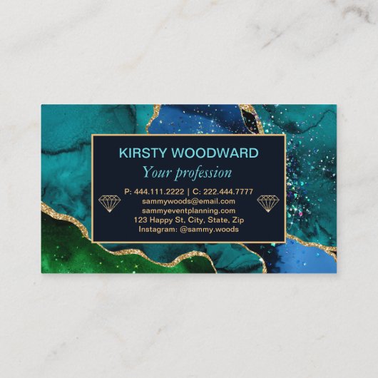 Blue & Green & Imitate Gold Glitzer Agate Visitenkarte (Rückseite)