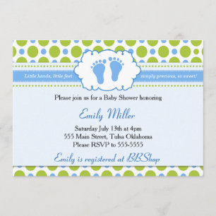 Blue Green Invitation Baby Boy Shower Polka Dots Einladung