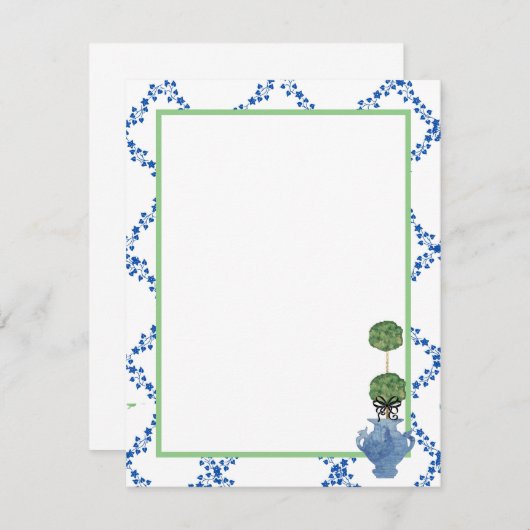 Blue Green Ivy Lattice Topiary Ginger Jar Jars Mitteilungskarte (Vorne/Hinten)