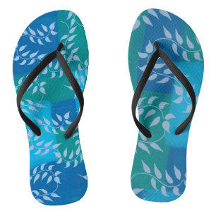 Blue Green Ivy Leaf Watercolor Badesandalen