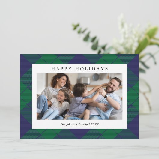 Blue Green Kariert Foto Weihnachten (Stehend Vorderseite)