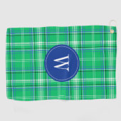 Blue & Green Kariert Golf Monogram Golfhandtuch (Horizontal)