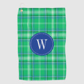 Blue & Green Kariert Golf Monogram Golfhandtuch (Vorderseite)