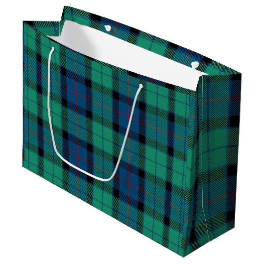 Blue Green Kariert Große Geschenktüte (Vorderseite Schrägansicht)