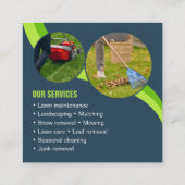 Blue Green Lawn Care Landscaping Mowing 3 Foto Bu Quadratische Visitenkarte (Rückseite)