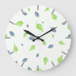 Blue & Green Leaves Pattern  Große Wanduhr